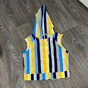 Striped sleeveless, hooded, crop top